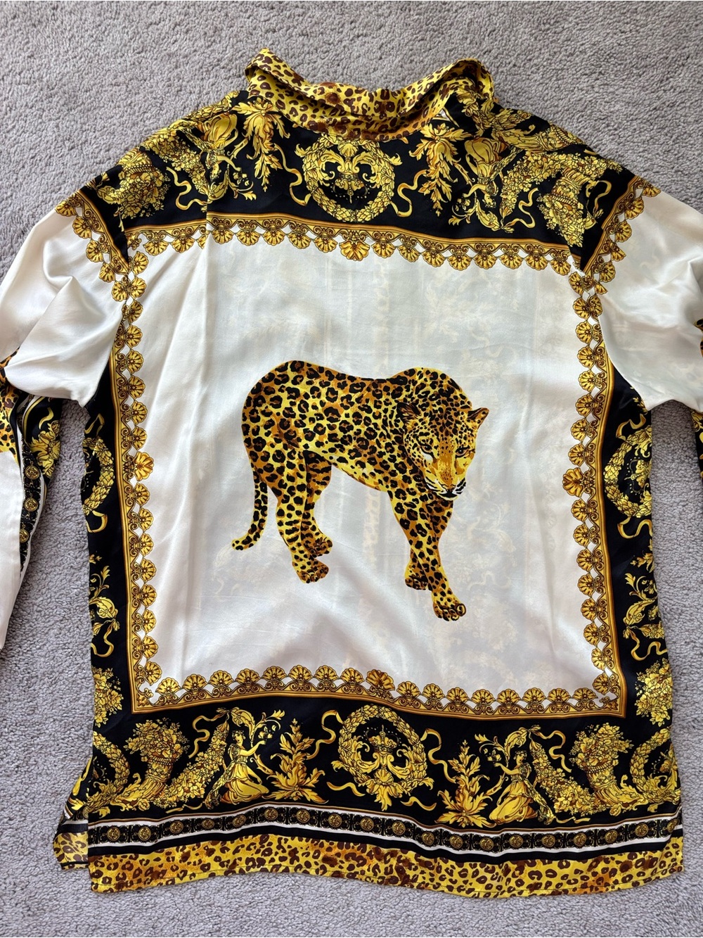 Vintage 100% Silk Paolo Santini Leopard Baroque Shirt 16 Maximalist - Picture 10 of 10